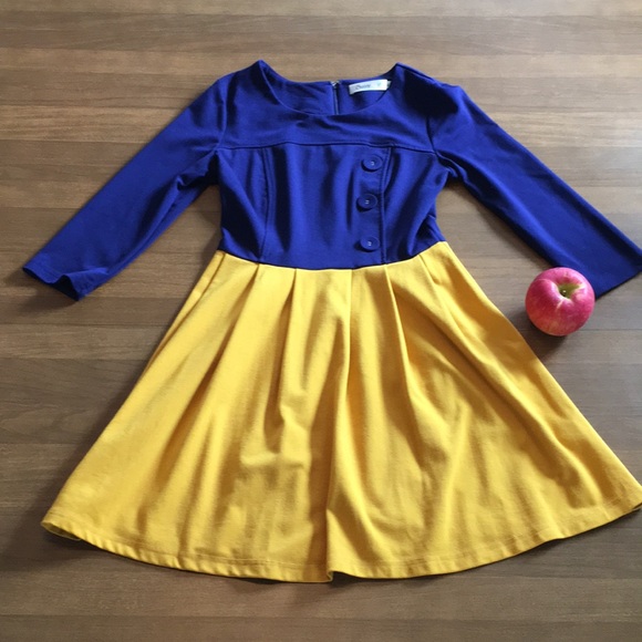 Modcloth Snow White 🍎 twofer dress indigo cobalt blue & goldenrod yellow - Picture 7 of 17